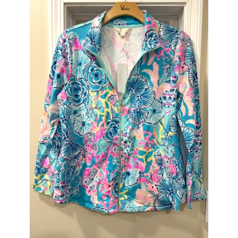 Lilly Pulitzer Leona UPF 50+ Zip Up Jacket Bali Blue Once Upon A Tide
